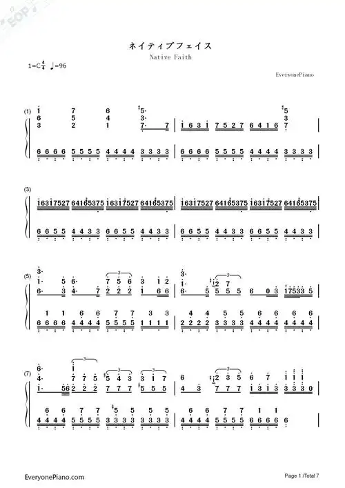 ネイティブフェイス东方风神录bgm双手简谱预览1