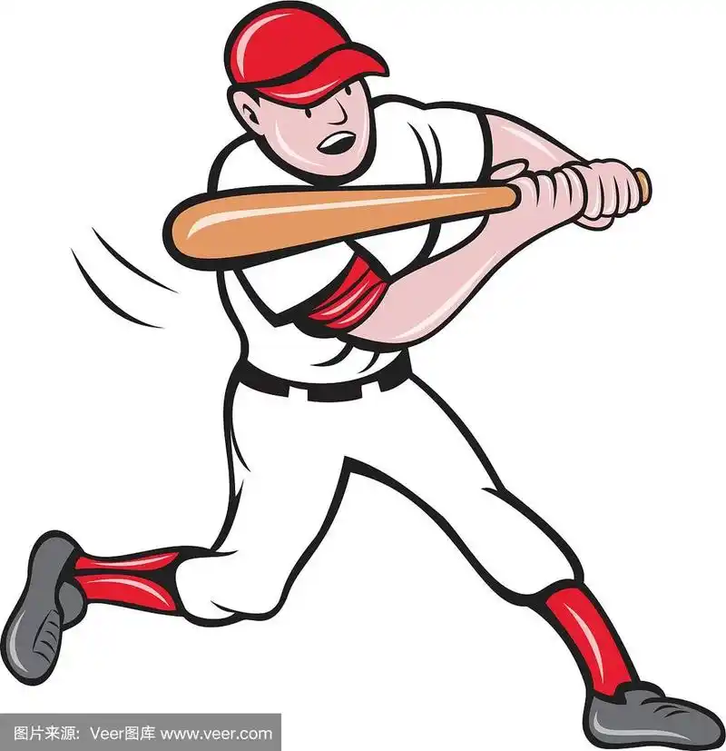 棒球运动员打击卡通风格