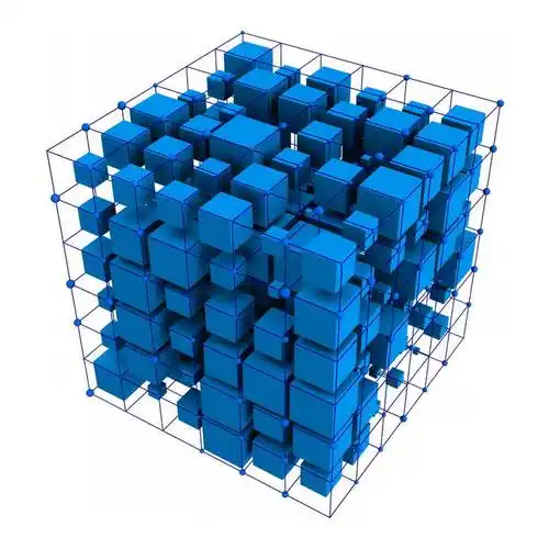 3d立体风格各种大小的蓝色立方体方块和线条组成的形状8823300psd免抠