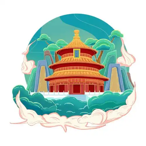 北京地标建筑国潮风插画