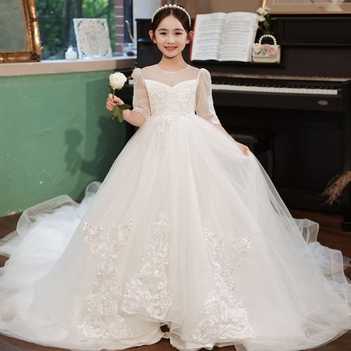 女童礼服高端公主裙蓬蓬纱儿童拖尾走秀花童婚礼小女孩钢琴演出服