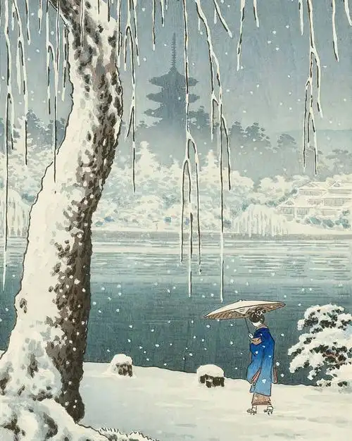日本浮世绘冬季雪景