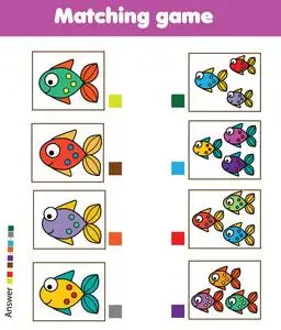 教育儿童活动与鱼.学习整体和部分类型为学龄前儿童和幼儿照片