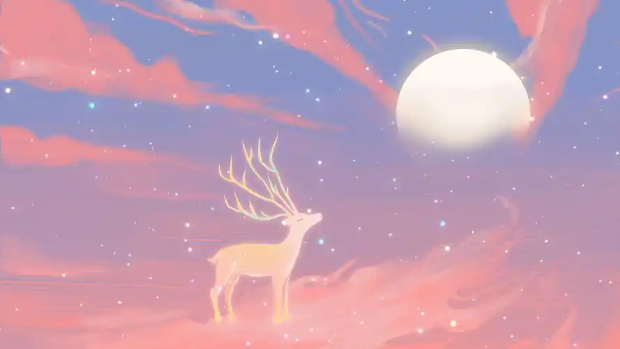 梦幻粉色云雾背景抽象麋鹿剪影星空月亮背景视频