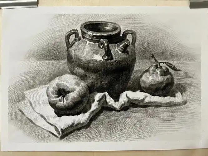 素描静物陶罐组合步骤图