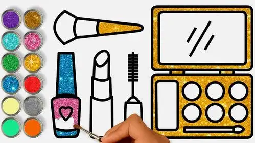 趣味简笔画,绘制一套化妆品并着色,很有意思哦!