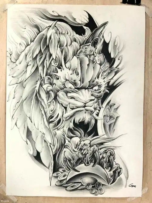 大臂貔貅稿_纹身图案手稿图片_ray的纹身作品集