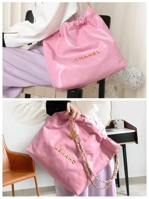 chanel22bag粉色手提袋上身爱了