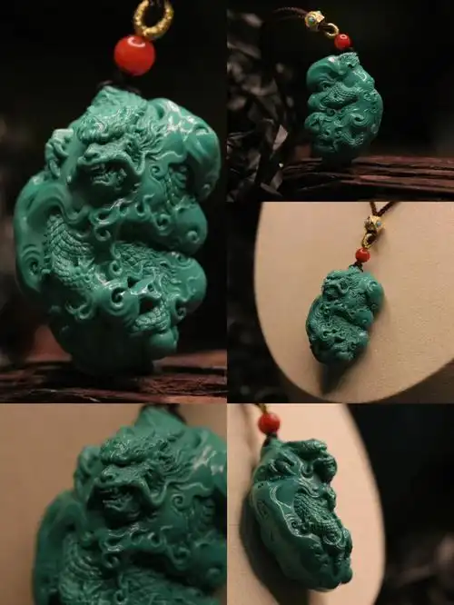 冯勇华大师重器分享绿松石九五至尊龙雕件