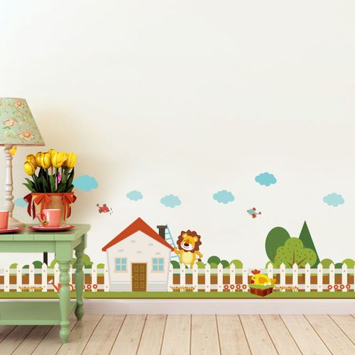 卡通墙贴栅栏彩色腰线踢脚线贴纸可爱儿童房走廊墙角装饰篱笆贴画