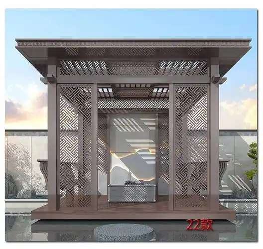 铝合金新中式凉亭户外长廊景观廊架遮阳亭简约公园亭子定制安装