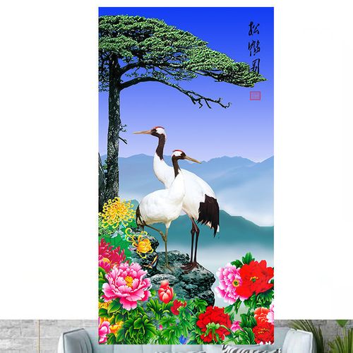 松鹤延年仙鹤长寿图双鹤祝寿图祥瑞海报制作客厅中堂画贴画墙画3
