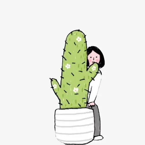 女孩搬仙人掌水彩画素材图片