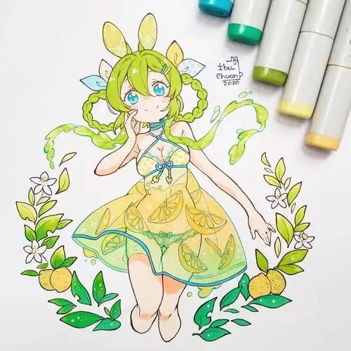 超级可爱q的马克笔动漫手绘 线稿很漂亮 作者ibu_chuan声明:以上素材