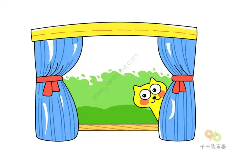 彩色窗帘简笔画