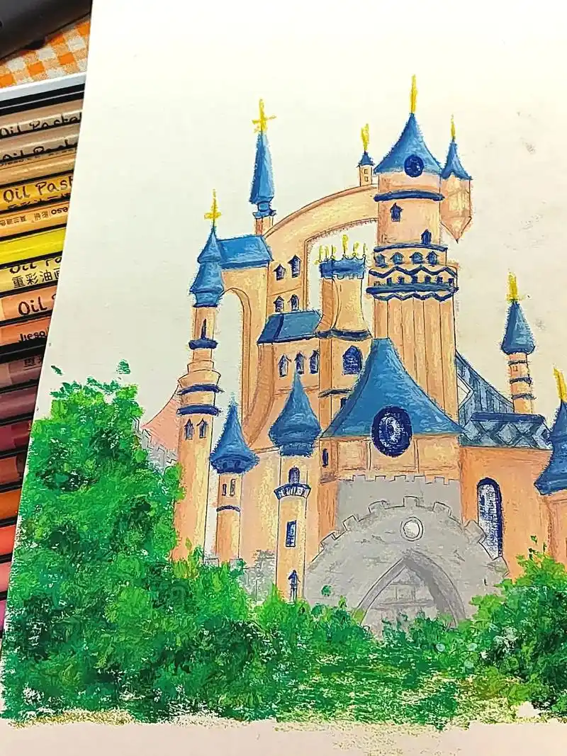 油画棒 #画画 #城堡 #线描立体城堡画 - 抖音