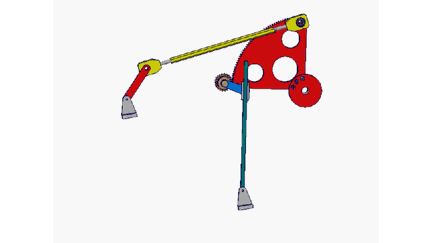 用齿轮副连接曲柄摇杆与摆动导杆机构 ▼曲柄摇杆与摇杆滑块串接机构