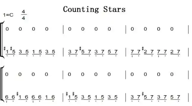 counting stars 原版 超好听 钢琴谱 钢琴双手简谱 钢琴简谱