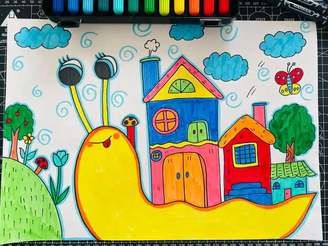 创意美术《蜗牛搬家》适合5～8岁年龄段的小朋友～可以发挥自己 - 抖