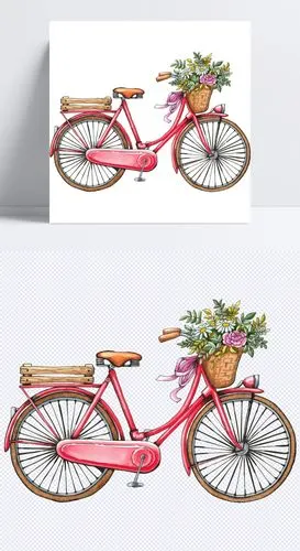 当前素材手绘水彩风格自行车插画免抠png透明素材