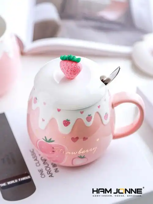 创意草莓马克宿舍陶瓷杯子女生水杯早餐牛奶马克杯