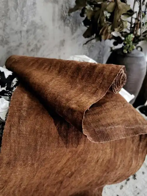 茶室空间装饰丨柿染火麻布棉麻布