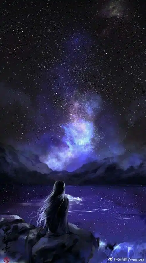 我在天际望你璨若星辰背影星空