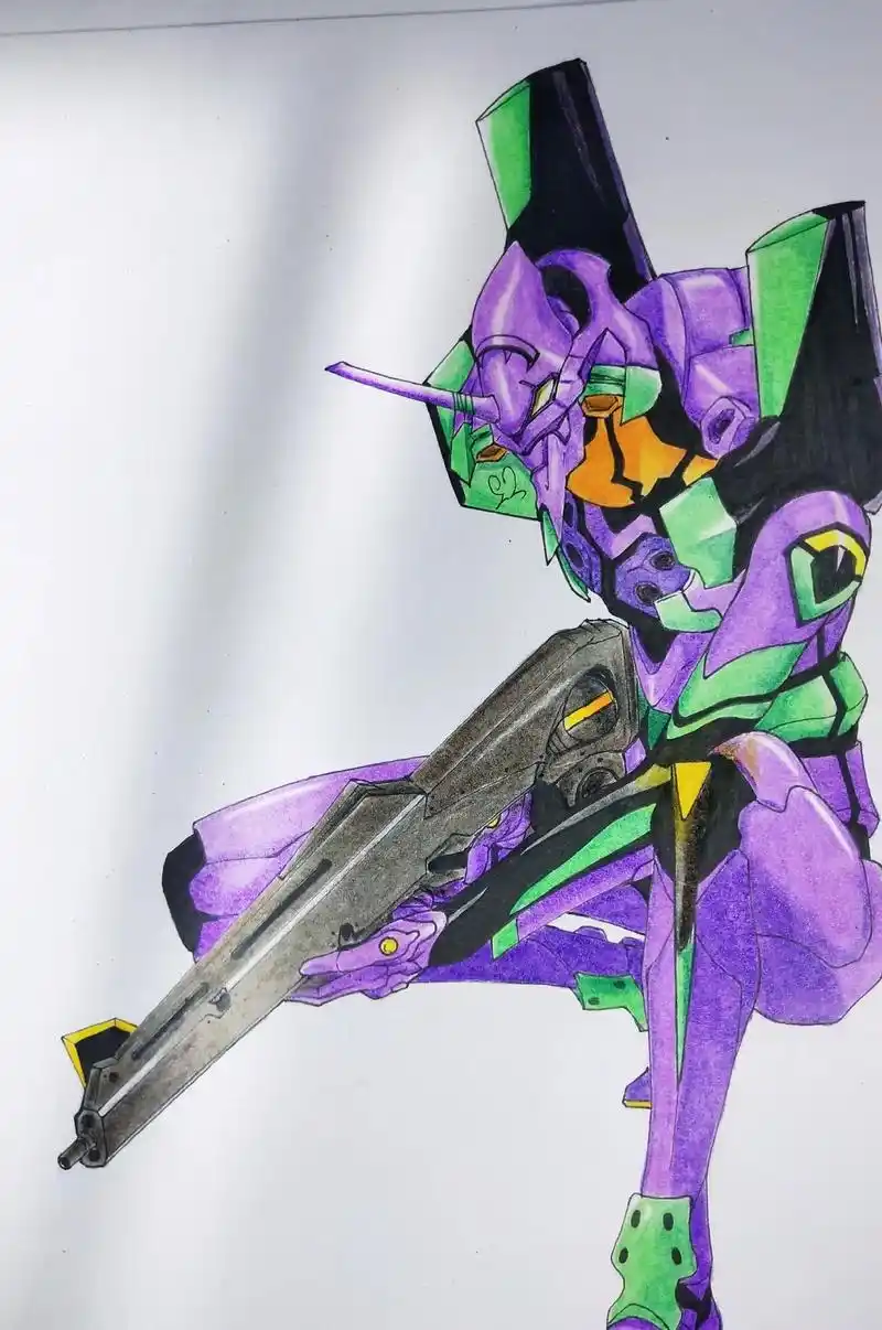 机甲 #初号机 #手绘 #彩铅 #二次元 @抖音热点 @巨 - 抖音