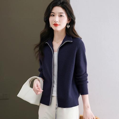 外套女春秋双拉链毛衣开衫 休闲洋气外搭短款 上衣 - 女装/女士精品