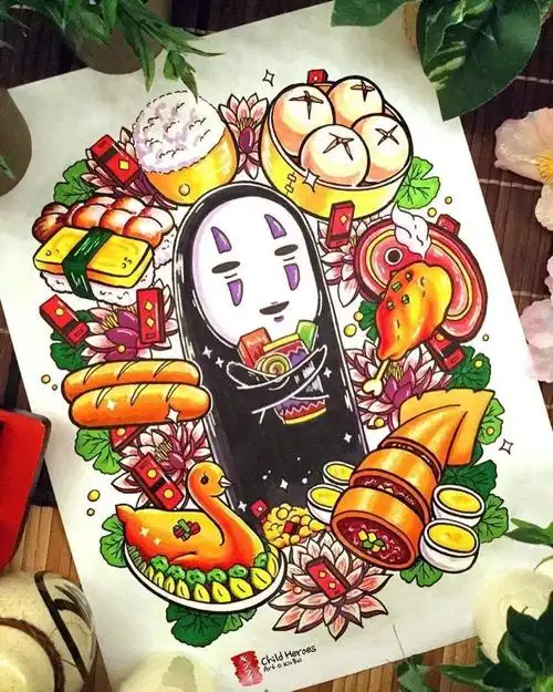 插画马克笔水彩食物创意插画来看有没有你看过的日漫人物