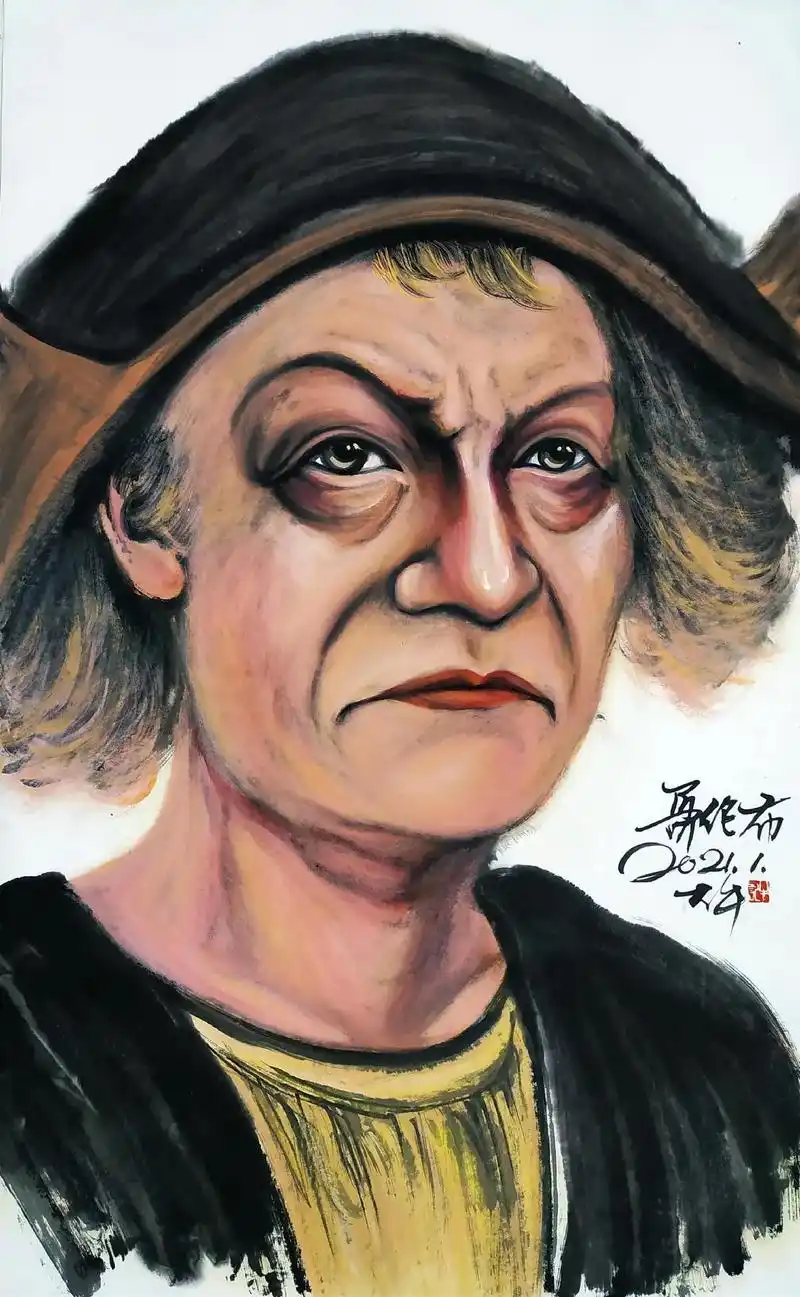 我的抖音生活日记 哥伦布画像,樊大牛(中国画,纸本,画心9 - 抖音