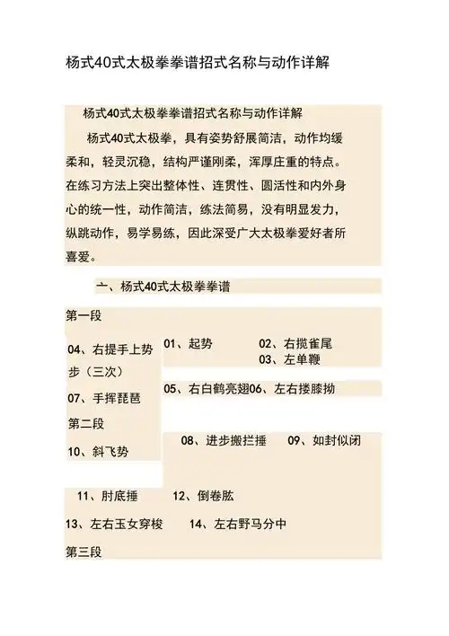 杨式40式太极拳拳谱招式名称与动作详解