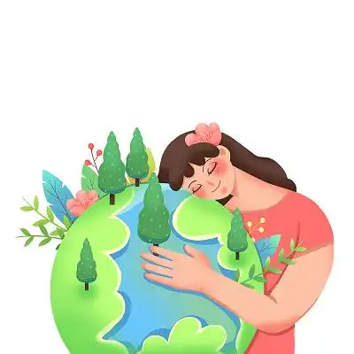 彩色卡通手绘小孩人物环保地球png素材元素