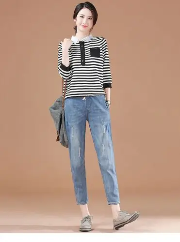 汤河店 九分牛仔裤女 2019夏装新款韩版哈伦裤宽松显瘦百搭裤子