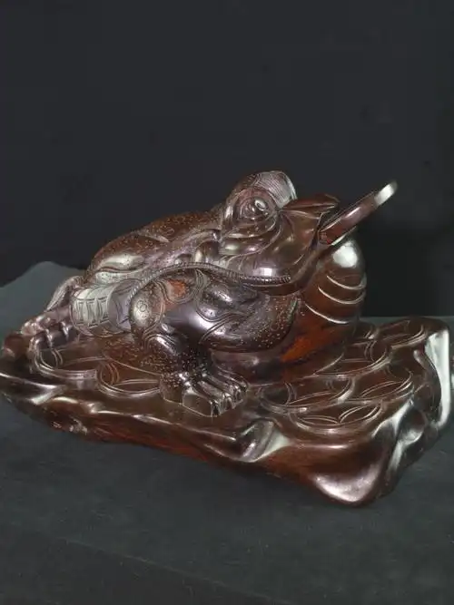 老挝大红酸枝金蟾木雕中式玄关开业摆件红木老料纯手工雕刻工艺品