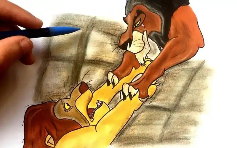 木法沙和刀疤的温情时刻,达人手绘「狮子王」经典场景_哔哩哔哩_bili