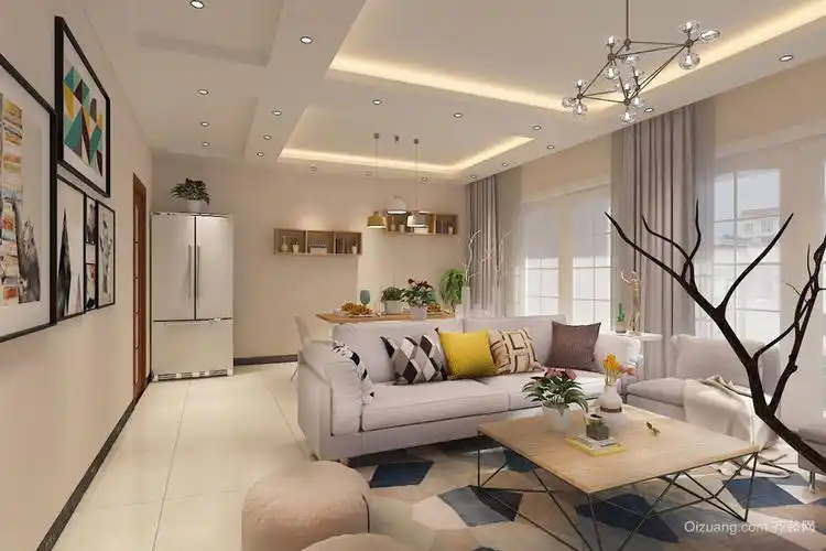 装修实景图片欣赏-大户型现代客厅吊顶造型图片-齐装网室内装修效果图