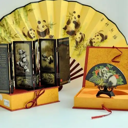 四川旅游纪念品中国特色礼品熊猫屏风仿古漆器装饰摆件漆器