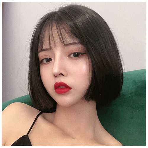 天使丝丝假发女短发bobo头网红少女内扣波波头空气刘海全头套式黑茶色