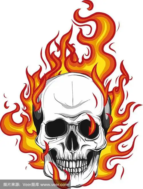 骷髅在火与火焰矢量插图