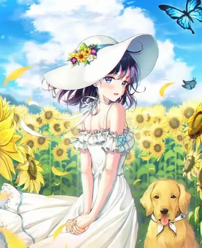 阳光满满的向日葵与女孩插画