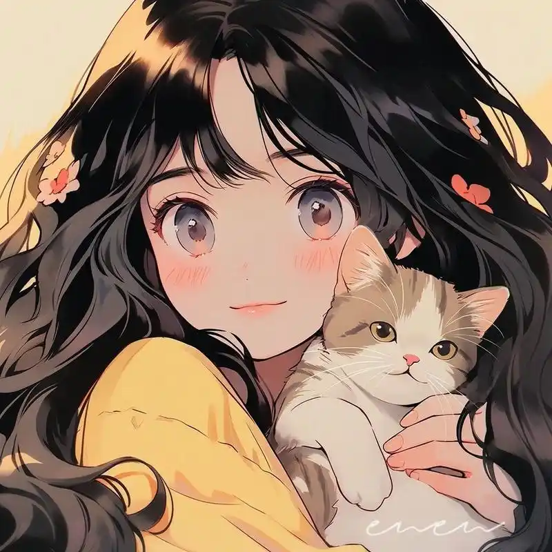 抱猫可爱女生头像|闺蜜头像