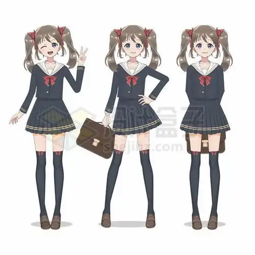 3款拎包的学生装丝袜大长腿短裙二次元卡通女孩9790563矢量图片免抠