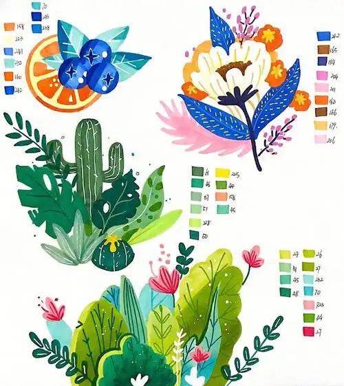 考研马克笔手绘临摹素材扁平植物风格