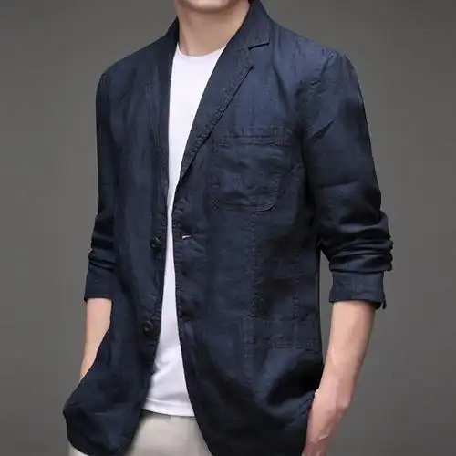 100纯亚麻 防晒透气西服外套男士夏季薄款休闲棉麻小西装麻料上衣