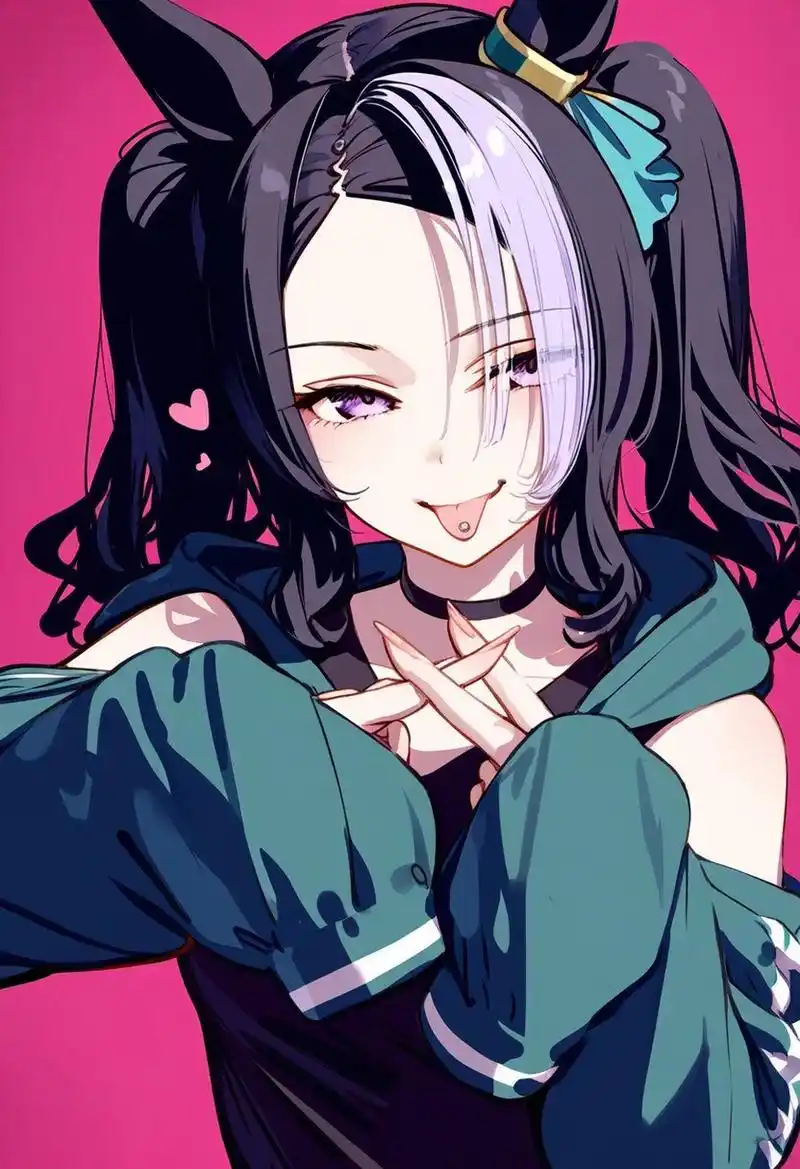 这位黑色长发的动漫女神,头发中还藏着紫色的神秘高光,仿佛星空般闪耀