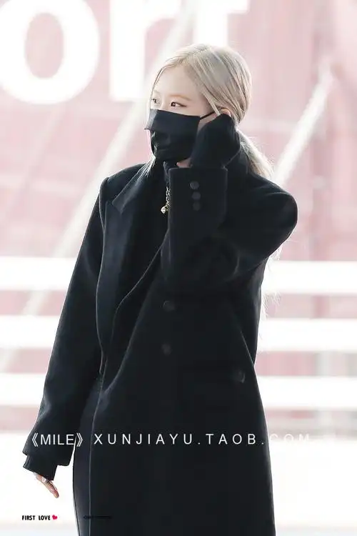 blackpink朴彩英rose同款黑色长款双排扣西装领羊毛呢大衣外套潮