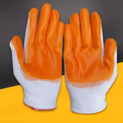 晗日12双黄色单面胶手套 喷胶手套 挂胶线薄厚款劳动工作棉纱劳保手套