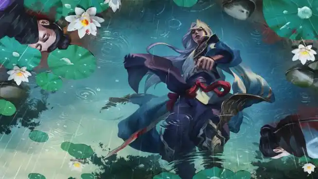 游走于刀尖之上  摸一张倒映的玉剑男刀喜欢的点赞三连～  #lol手游