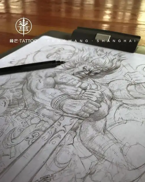 战神蚩尤(原创)纹身图片_背部新传统欧美写实蚩尤战神原创纹身图案